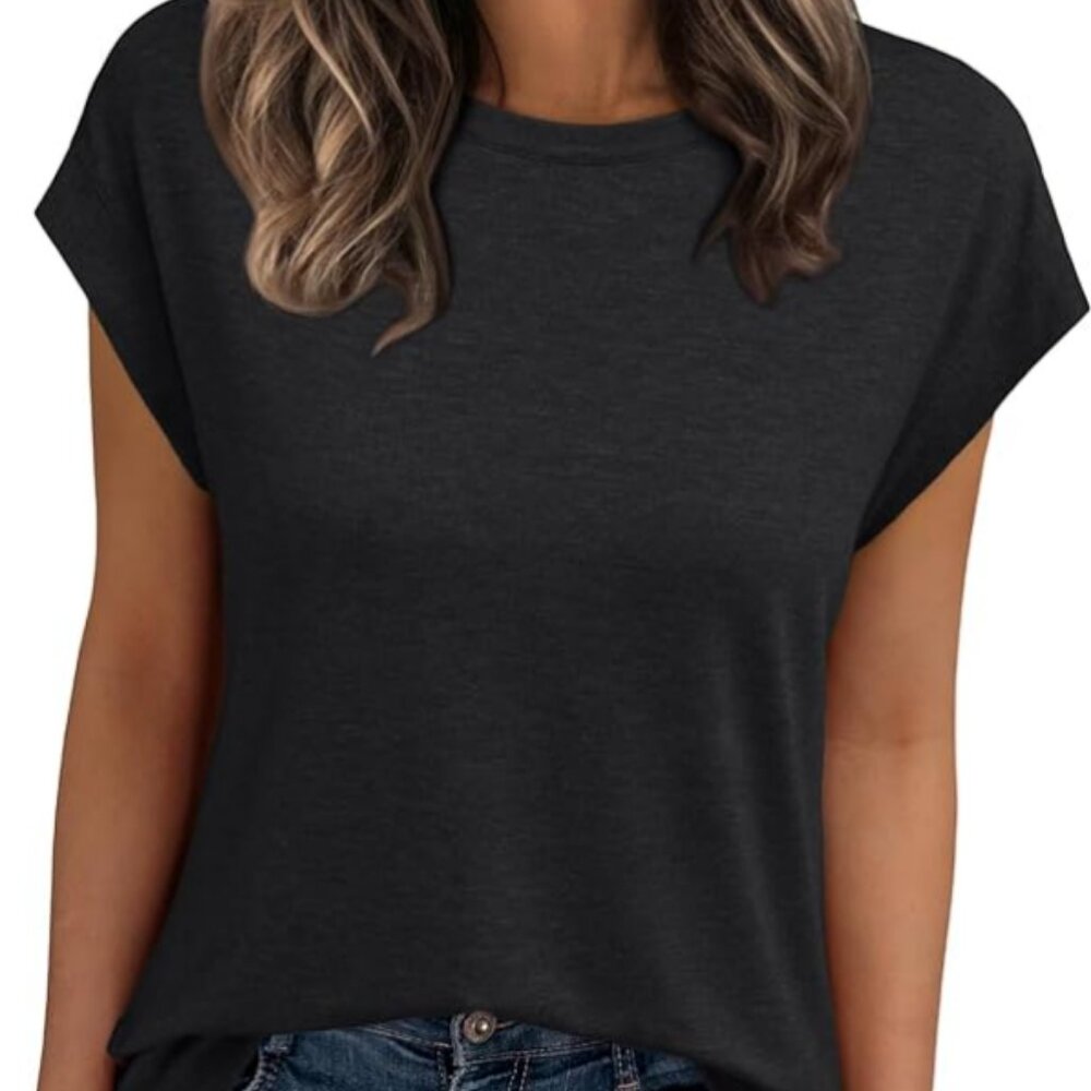 Women's Black Tee Short Sleeves Crew Neck Soft & Comfortable Summer Casual M